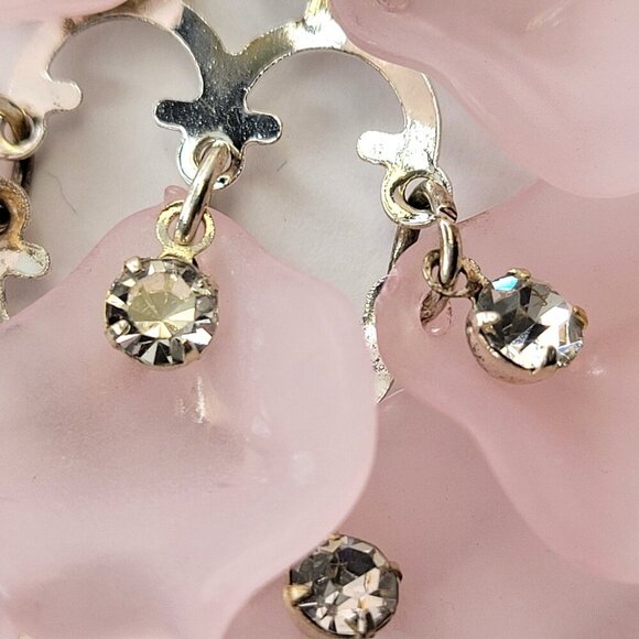 Pink Rose Petal Earrings with Crystals - Picture 6 of 9